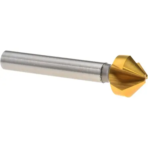 Countersink: 1/2" Head Dia, 90 degree Included Angle, 3 Flutes, Cobalt Steel, Right Hand Cut TiN