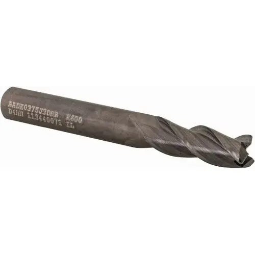 Corner Radius End Mill: 3/8" Dia, 1" LOC, 0.03" Radius, 3 Flutes, Solid Carbide Bright/Uncoated Corner Radius End Mill: 3/8" Dia, 1" LOC, 0.03" Radius, 3 Flutes, Solid Carbide Bright/Uncoated