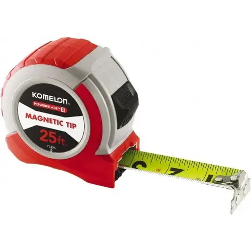 Tape Measure: 25 ft Long, 1-1/16" Width, Yellow Blade Nylon