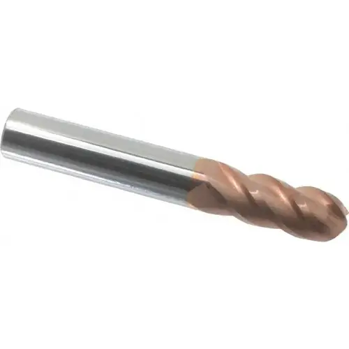 Ball End Mill: 0.375" Dia, 0.875" LOC, 4 Flute, Solid Carbide TiCN