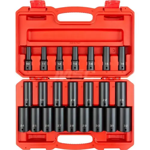 1/2 Inch Drive Deep 6-Point Impact Socket Set, 23-Piece (10-32 mm)
