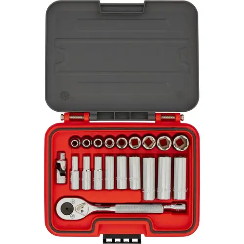 Socket Set: 21 Pc, 1/4 to 3/4" Socket