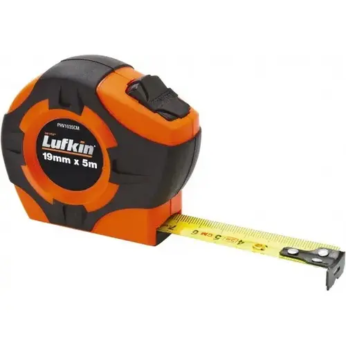 Tape Measure: 16 ft Long, 19 mm Width, Yellow Blade Clear Tape Measure: 16 ft Long, 19 mm Width, Yellow Blade Clear