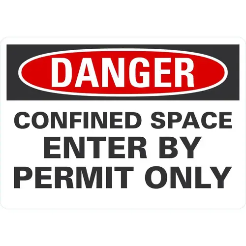 Accident Prevention Sign: Rectangle, DANGER, " Danger-Confined Space - Enter By Permit Only"