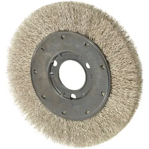 Wheel Brush: 6" Wheel Dia, Crimped Wheel Brush: 6" Wheel Dia, Crimped