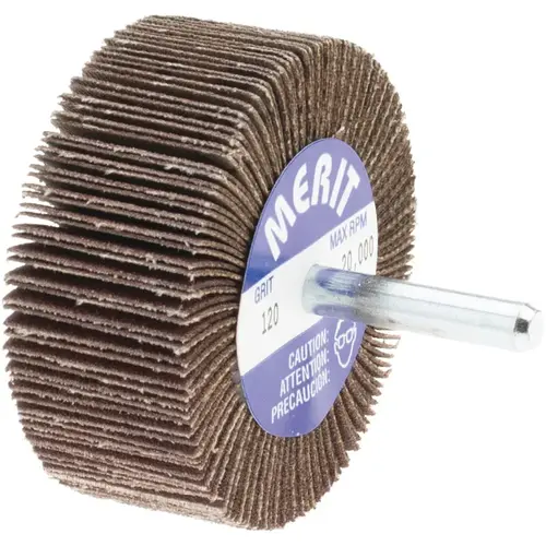 Mounted Flap Wheel: 2-1/2" Dia, 1" Face Width, 120 Grit, Ceramic Alumina