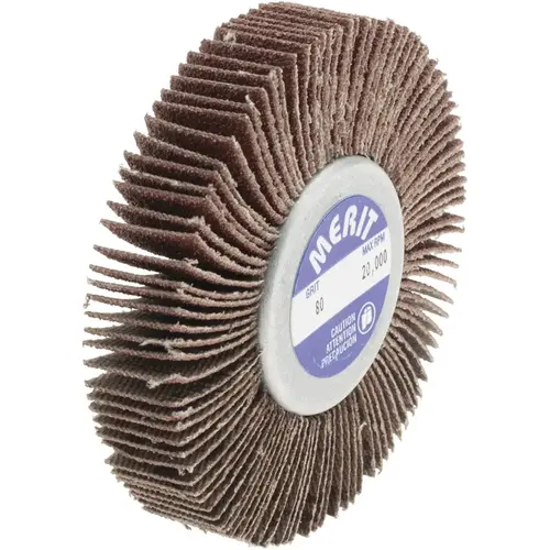 Mounted Flap Wheel: 2-1/2" Dia, 1/2" Face Width, 80 Grit, Aluminum Oxide Mounted Flap Wheel: 2-1/2" Dia, 1/2" Face Width, 80 Grit, Aluminum Oxide