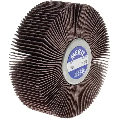 Mounted Flap Wheel: 3" Dia, 1" Face Width, 120 Grit, Ceramic Alumina