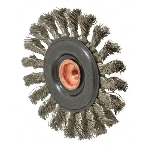 Wheel Brush: 4" Wheel Dia, Knotted Wheel Brush: 4" Wheel Dia, Knotted