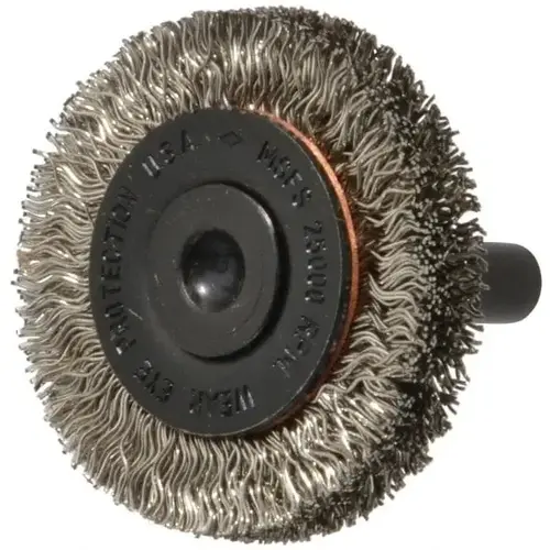 Wheel Brush: 1-1/2" Wheel Dia, Crimped Wheel Brush: 1-1/2" Wheel Dia, Crimped