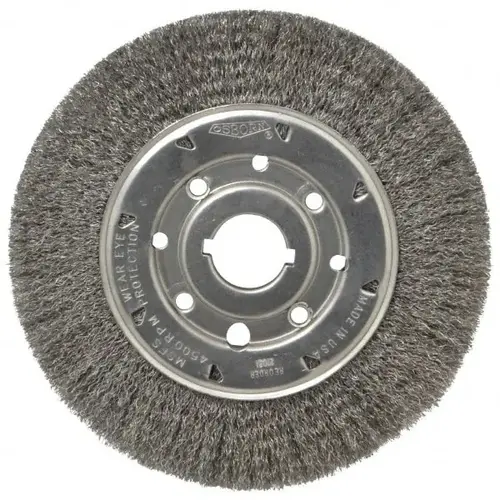 Wheel Brush: 8" Wheel Dia, Crimped Wheel Brush: 8" Wheel Dia, Crimped