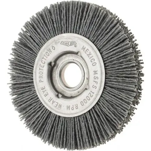 Wheel Brush: 4" Wheel Dia, Crimped Wheel Brush: 4" Wheel Dia, Crimped