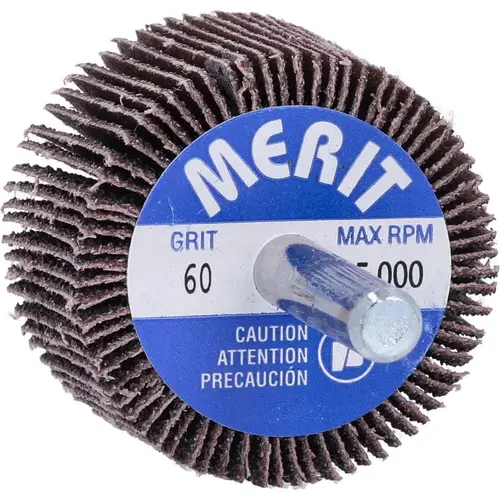 Mounted Flap Wheel: 1-1/2" Dia, 1" Face Width, 60 Grit, Ceramic Alumina Mounted Flap Wheel: 1-1/2" Dia, 1" Face Width, 60 Grit, Ceramic Alumina