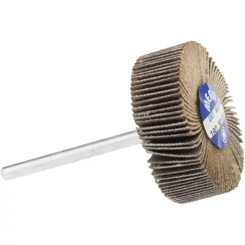 Mounted Flap Wheel: 1-3/16" Dia, 3/8" Face Width, 180 Grit, Aluminum Oxide