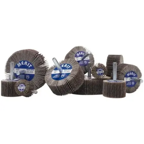 Mounted Flap Wheel: 1-1/2" Dia, 1" Face Width, 80 Grit, Aluminum Oxide - pack of 10