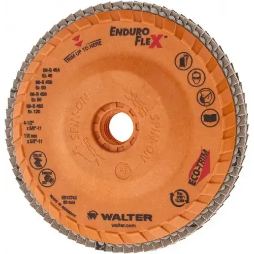 Flap Disc: 5/8-11 Hole, 120 Grit, Zirconia Alumina, Type 27 - pack of 10 Flap Disc: 5/8-11 Hole, 120 Grit, Zirconia Alumina, Type 27 - pack of 10