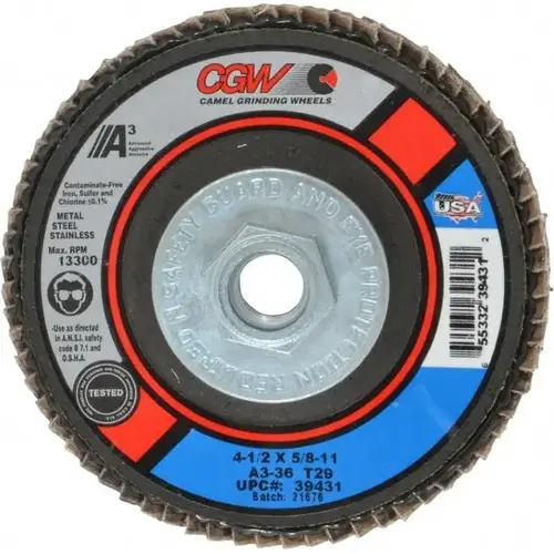 Flap Disc: 5/8-11 Hole, 36 Grit, Aluminum Oxide, Type 29 Flap Disc: 5/8-11 Hole, 36 Grit, Aluminum Oxide, Type 29