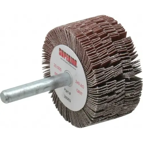 Mounted Flap Wheel: 2" Dia, 1" Face Width, 240 Grit, Aluminum Oxide