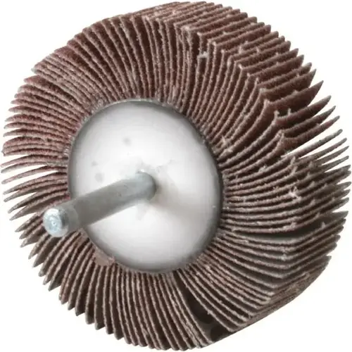 Mounted Flap Wheel: 3" Dia, 1" Face Width, 60 Grit, Aluminum Oxide