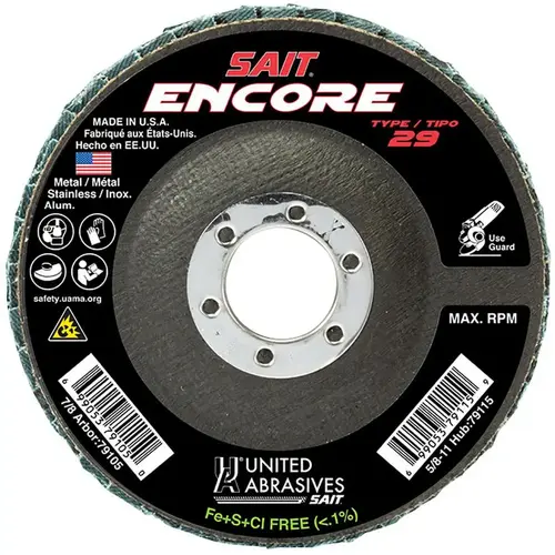 Flap Disc: 5/8-11 Hole, 60 Grit, Zirconia Alumina, Type 29