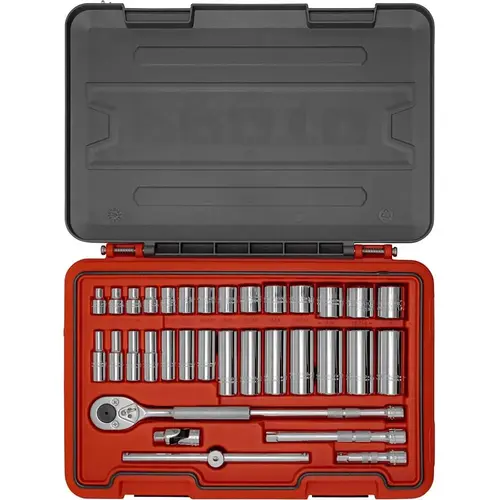 Socket Set: 34 Pc, 3/8 to 1" Socket