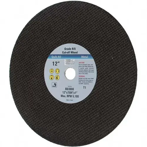Cut-Off Wheel: Type 1, 12" Dia, 7/64" Thick, 1" Hole, Aluminum Oxide Cut-Off Wheel: Type 1, 12" Dia, 7/64" Thick, 1" Hole, Aluminum Oxide