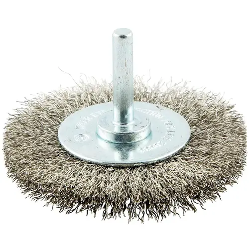 Wheel Brush: 3" Wheel Dia, Crimped Wheel Brush: 3" Wheel Dia, Crimped