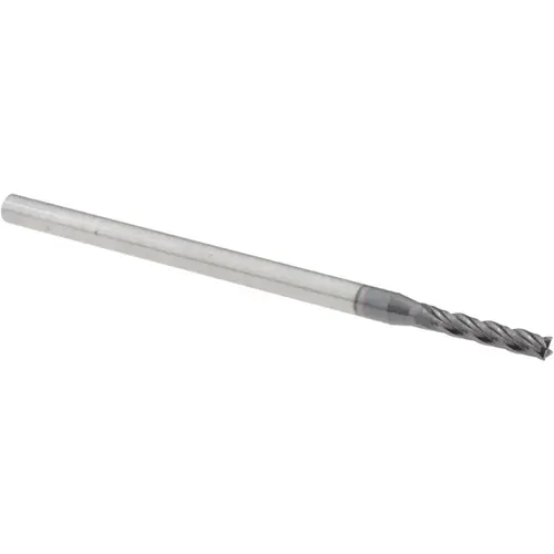Square End Mill: 3/32 inch Dia, 1/2 inch LOC, 1/8 inch Shank Dia, 2-1/2 inch OAL, 4 Flutes, Solid Carbide AlTiN