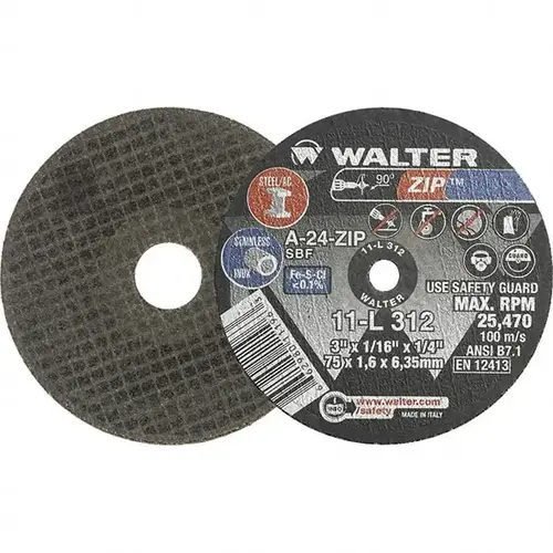 Cut-Off Wheel: Type 1, 3" Dia, 1/16" Thick, 1/4" Hole, Aluminum Oxide Cut-Off Wheel: Type 1, 3" Dia, 1/16" Thick, 1/4" Hole, Aluminum Oxide
