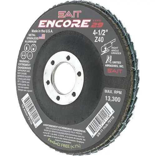 Flap Disc: 7/8" Hole, 40 Grit, Zirconia Alumina, Type 29