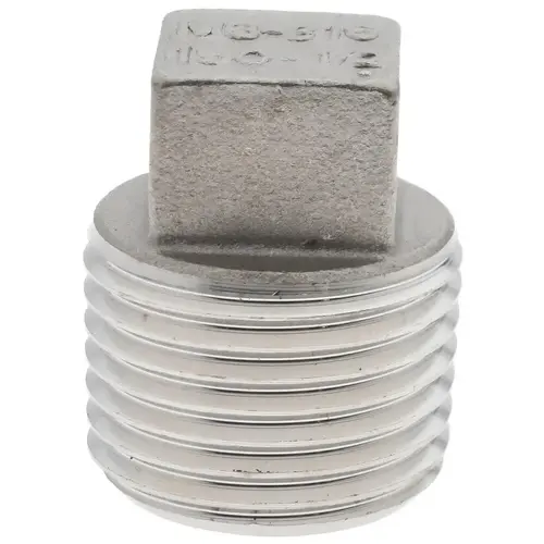 Pipe Square Head Plug: 1/2" Fitting, 316 Stainless Steel