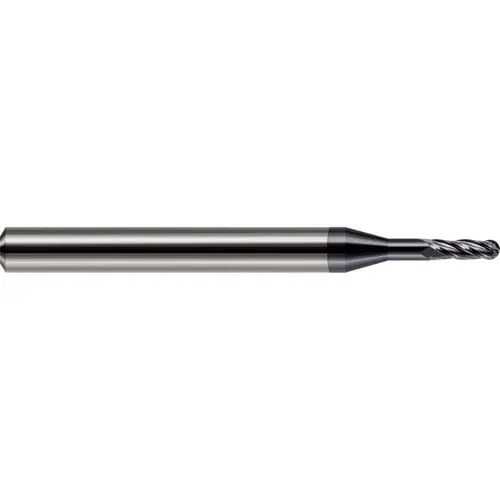 Ball End Mill: 1.00 mm Dia, 0.1170" LOC, 4 Flute, Solid Carbide AlTiN