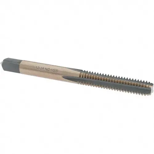 Straight Flute Tap: #12-24 UNC, 4 Flutes, Bottoming, High Speed Steel, Gold/Oxide Coated Straight Flute Tap: #12-24 UNC, 4 Flutes, Bottoming, High Speed Steel, Gold/Oxide Coated
