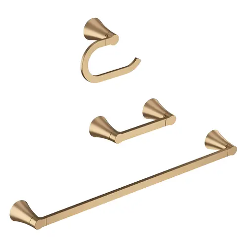 Moen Mikah Series Bathroom Hardware Set, Zinc, Brushed Gold, 3-Piece Moen Mikah Series Bathroom Hardware Set, Zinc, Brushed Gold, 3-Piece