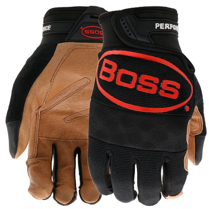 Boss Job Master Work Gloves Mens L Reinforced Thumb Hook and Loop Wrist Slip-On Spandex Black Pair B51111-L