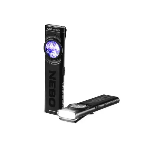 Nebo Slim Mini UV Series 2-in-1 Rechargeable Pocket Light, 450 mAh, Lithium-Ion Battery, LED Lamp, Black