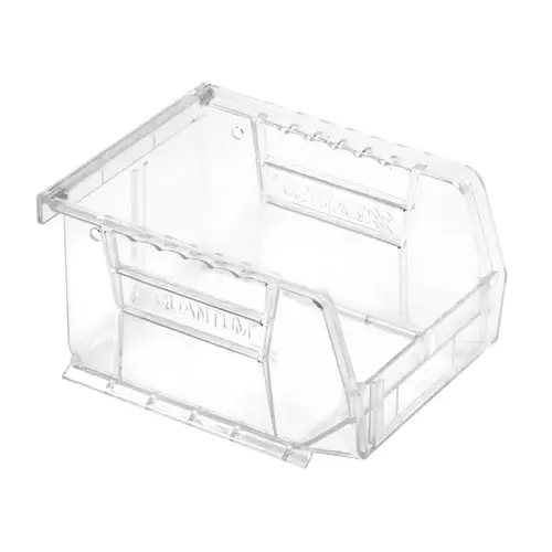 Quantum Storage Systems Ultra Stack and Hang Bin, 10 lb, Polypropylene, Clear, 5-3/8 in L, 4-1/8 in W Quantum Storage Systems Ultra Stack and Hang Bin, 10 lb, Polypropylene, Clear, 5-3/8 in L, 4-1/8 in W