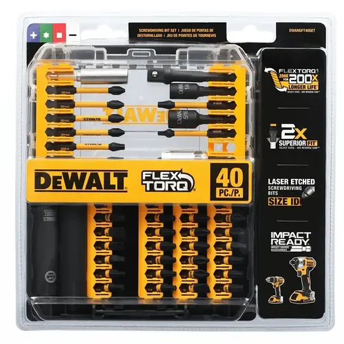 DEWALT FlexTorq Impact Driver Bit, 40-Piece, HSS, Black/Yellow DEWALT FlexTorq Impact Driver Bit, 40-Piece, HSS, Black/Yellow