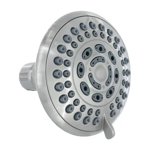 Danco Fixed Showerhead, Round, 1.8 gpm, 1/2 in Connection, 5-Spray Function, Plastic, Brushed Nickel