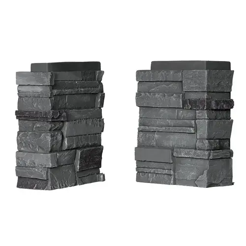 DuraKwik Stone Siding Corner, 13 in L, 10 in W, 4 in Thick, Interlocking Edge, Stacked Stone Profile, Volcano Ash - pack of 4