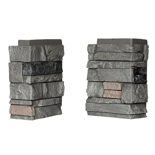 DuraKwik Stone Siding Corner, 13 in L, 10 in W, 4 in Thick, Interlocking Edge, Ledgestone Profile, Rocky Boulder - pack of 4