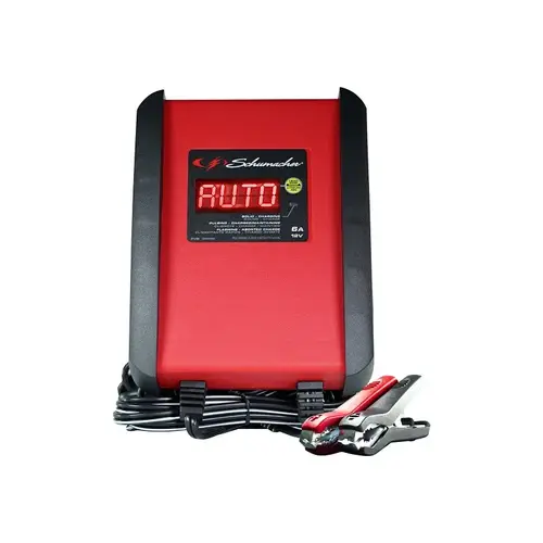 Schumacher Automatic Battery Charger, 12 V Output, 12/6 V Battery, 6 A Charge, Red Schumacher Automatic Battery Charger, 12 V Output, 12/6 V Battery, 6 A Charge, Red