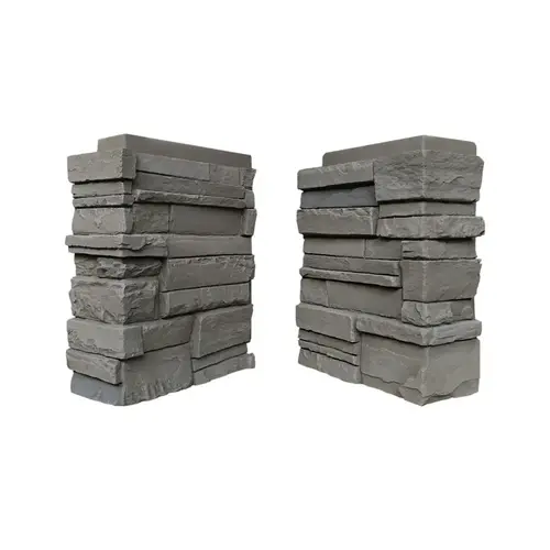 DuraKwik Stone Siding Corner, 13 in L, 10 in W, 4 in Thick, Interlocking Edge, Stacked Stone Profile - pack of 4