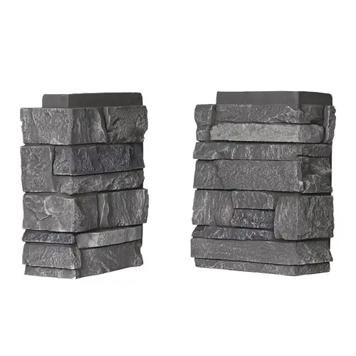 DuraKwik Stone Siding Corner, 13 in L, 10 in W, 4 in Thick, Interlocking Edge, Ledgestone Profile, Volcano Ash - pack of 4
