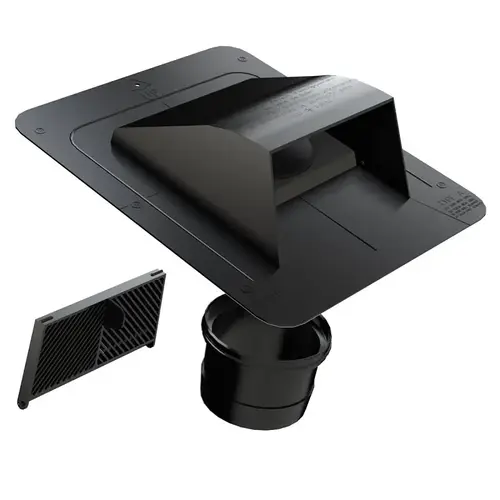Canplas Roof Dryer and Bathroom Exhaust Vent, 6-1/8 in W Hood, 3-1/4 in H Hood, 4 in Duct, Black Hood Canplas Roof Dryer and Bathroom Exhaust Vent, 6-1/8 in W Hood, 3-1/4 in H Hood, 4 in Duct, Black Hood