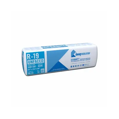 R-19 Unfaced Fiberglass Insulation Batt, 15.25 x 94 In. R-19 Unfaced Fiberglass Insulation Batt, 15.25 x 94 In.