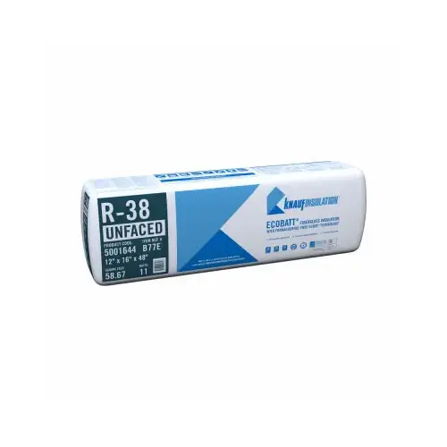 R-38 Unfaced Fiberglass Insulation Batt, 16 x 48 In.