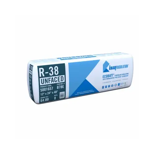 R-38 Unfaced Fiberglass Insulation Batt, 24 x 48 In.