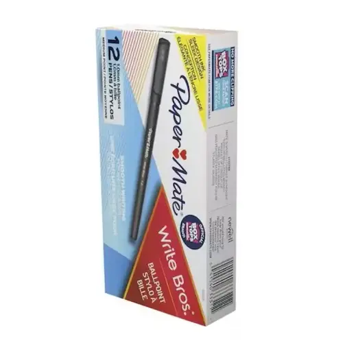 Ballpoint Pen, Medium Point, Black ink, Black Barrel - pack of 12