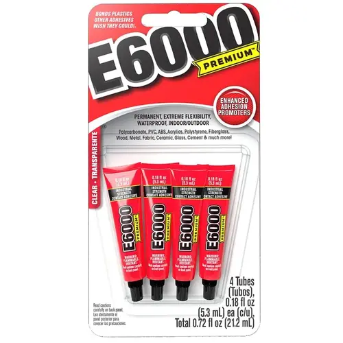 E6000 5510520 Contact Adhesive, Clear, 0.18 fl-oz Tube - pack of 4 E6000 5510520 Contact Adhesive, Clear, 0.18 fl-oz Tube - pack of 4